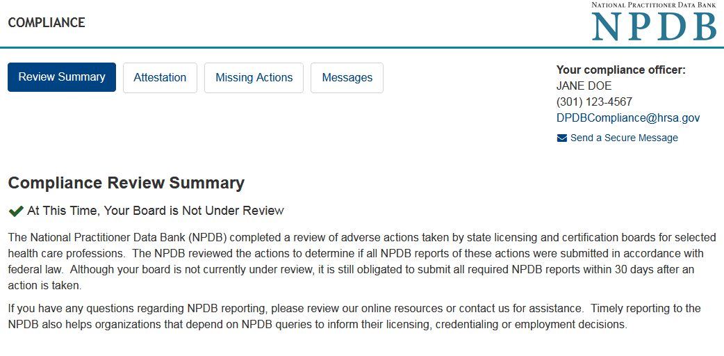 Screenshot of the Compliance Summary