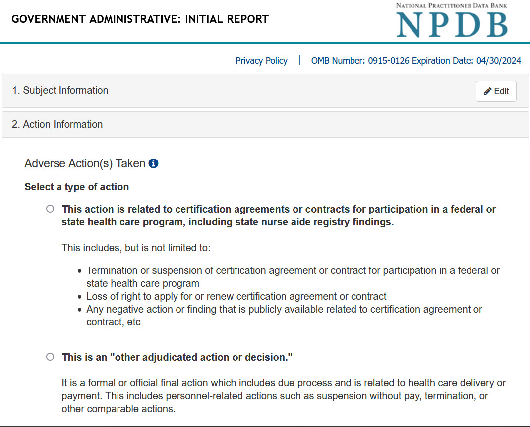 Government Administrative Action Screenshot.