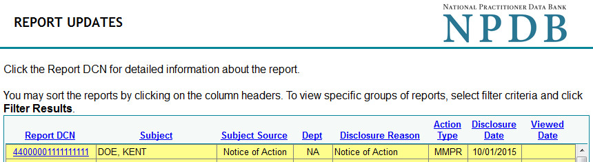 Screenshot of the Report Updates page