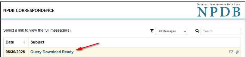 This is a screenshot of NPDB Correspondence.