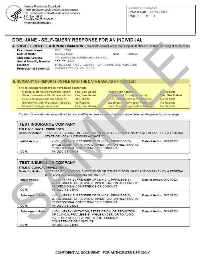 Section B: Summary of Reports on File with the Data Bank