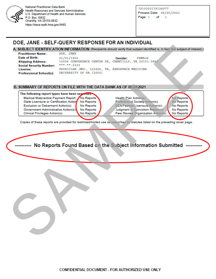 Self-Query Response Cover Page Showing No Reports