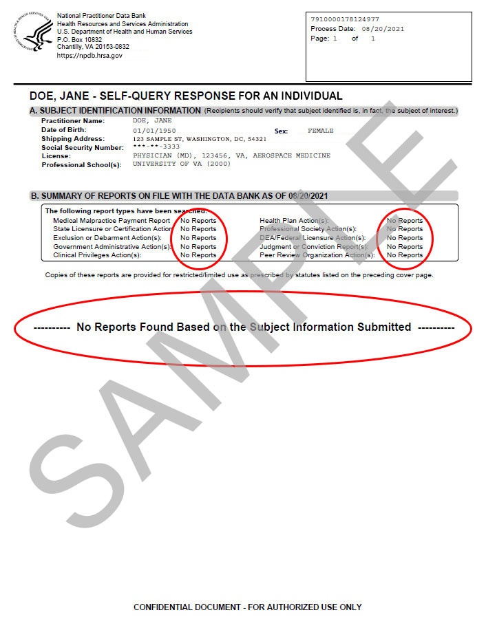 Self-Query Response Cover Page Showing No Reports