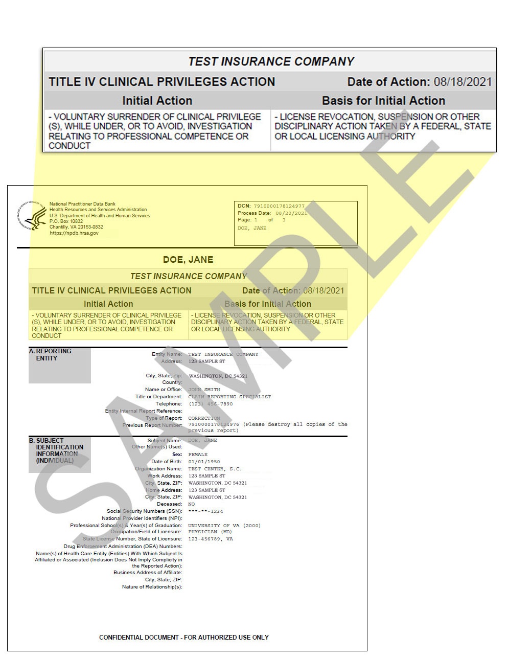 Self-Query Response Cover Page - Report Header