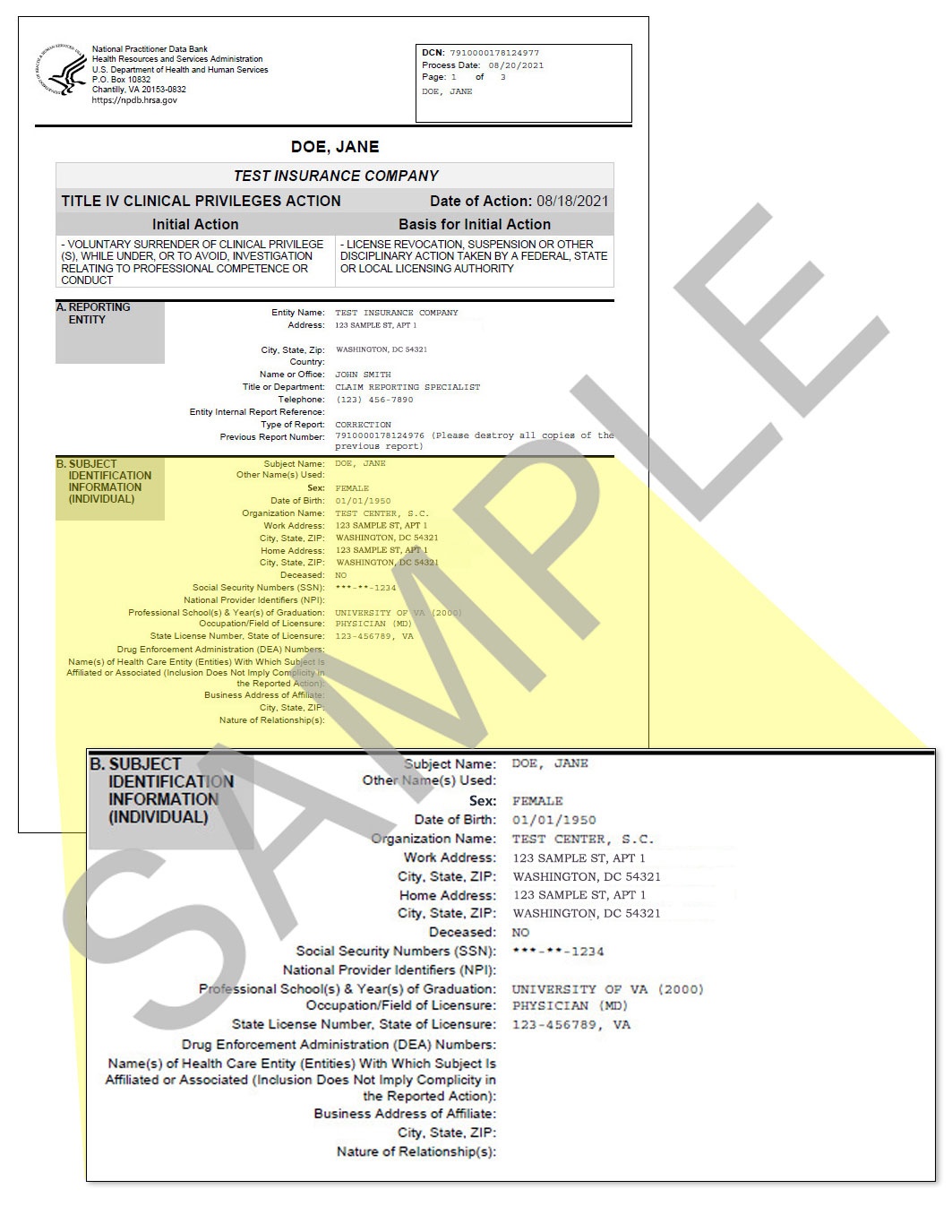 Self-Query Response Cover Page - Section B