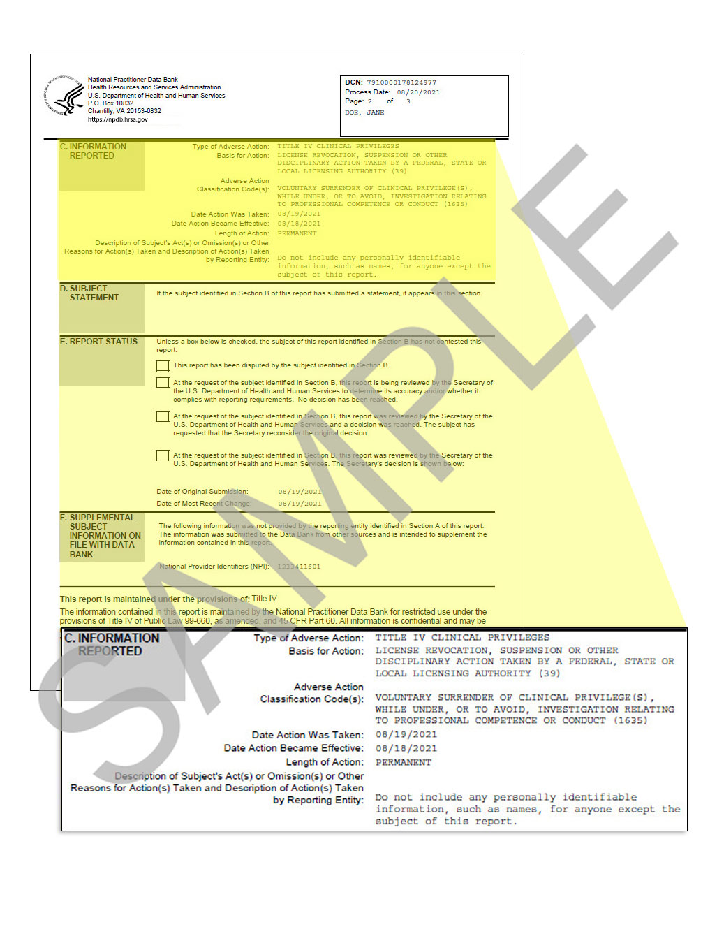 Self-Query Response Cover Page - Section C