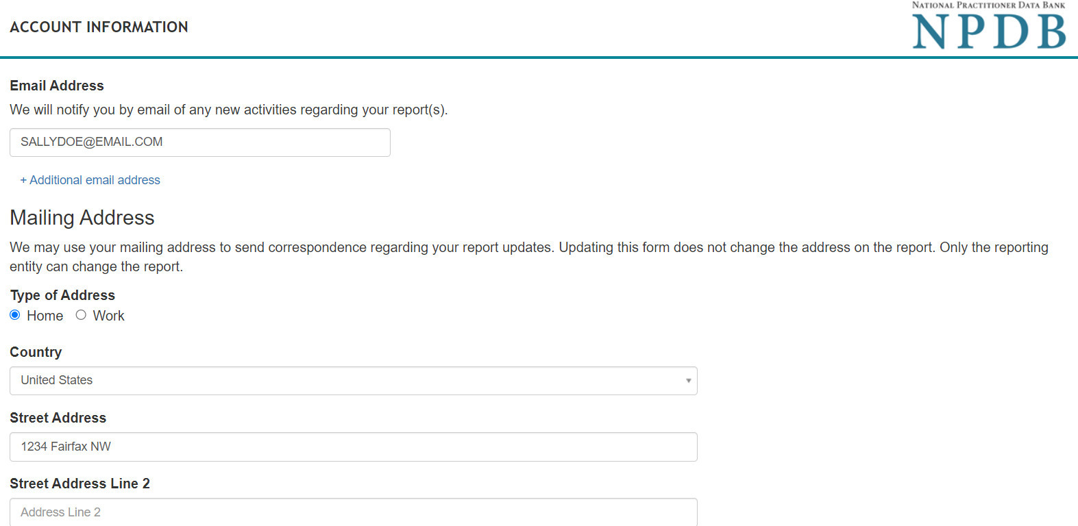 Screenshot of the Report Response Options Page
