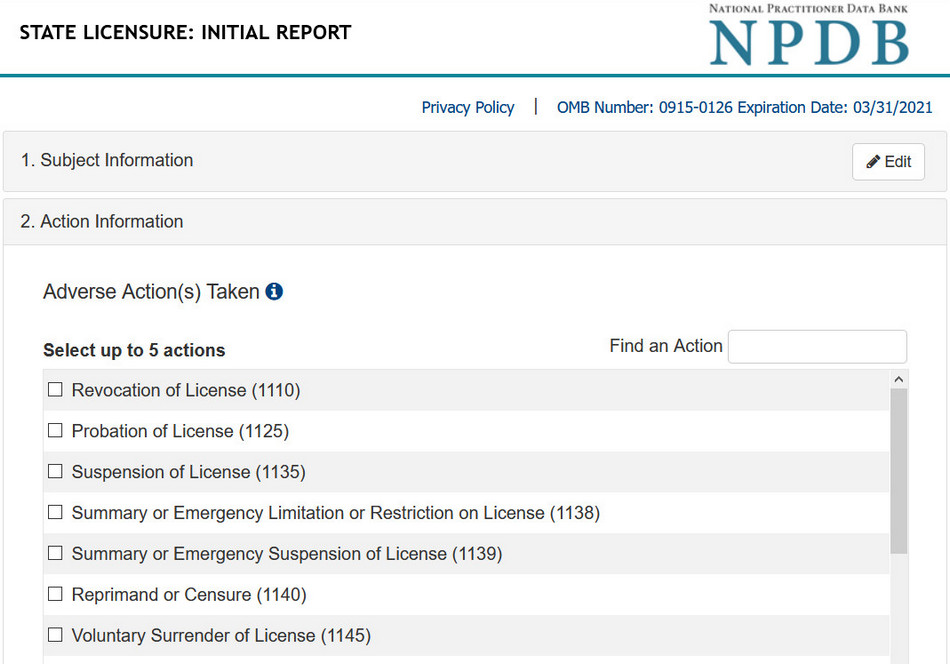 This is a screenshot of the action information section of the report page.