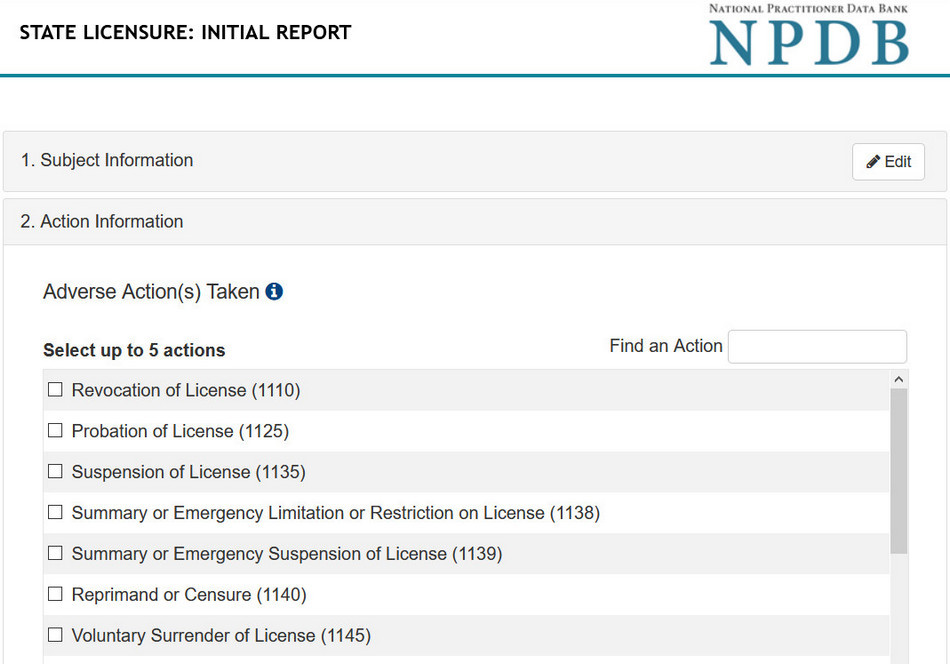 This is a screenshot of the action information section of the report page.