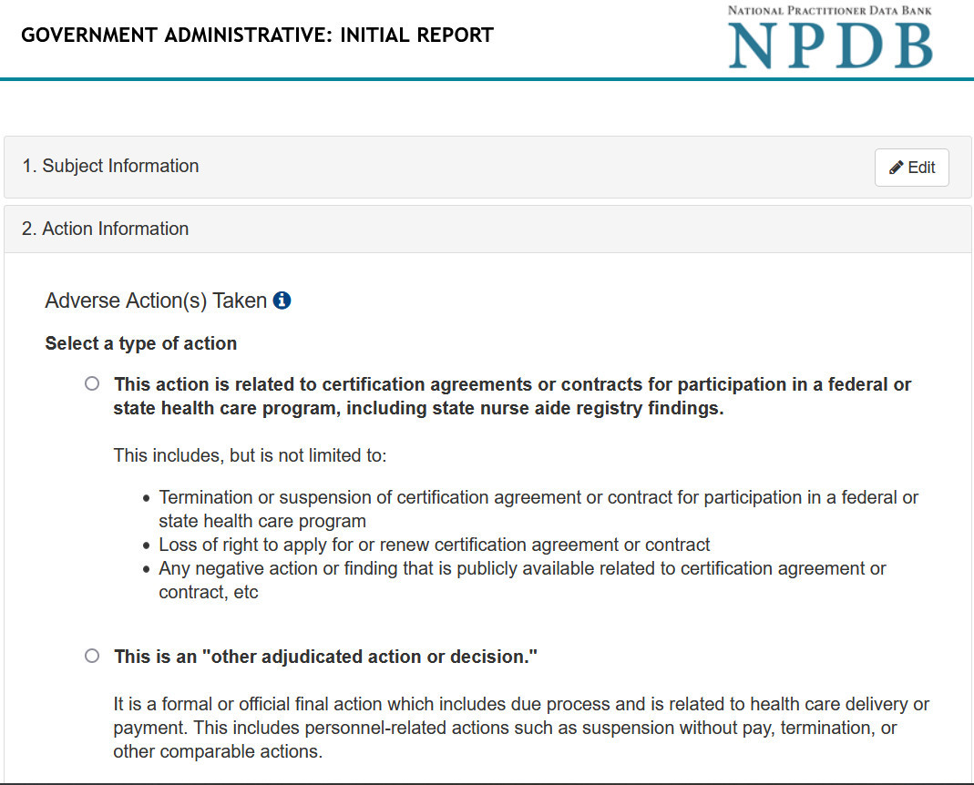 Government Administrative Action Screenshot.