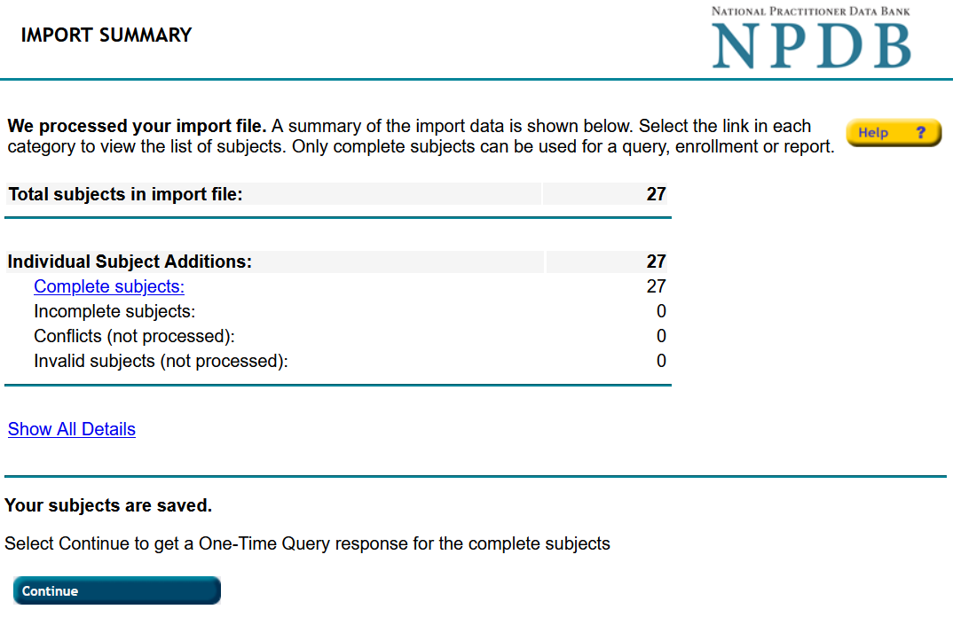 Screenshot of the Import Summary Page
