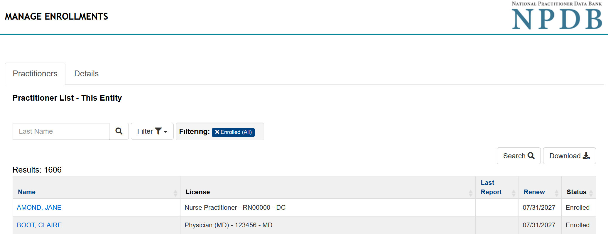 Manage Enrollments Screen