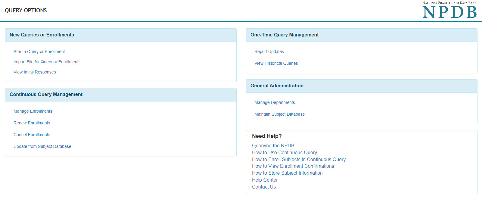 Screenshot of the Query Options Page