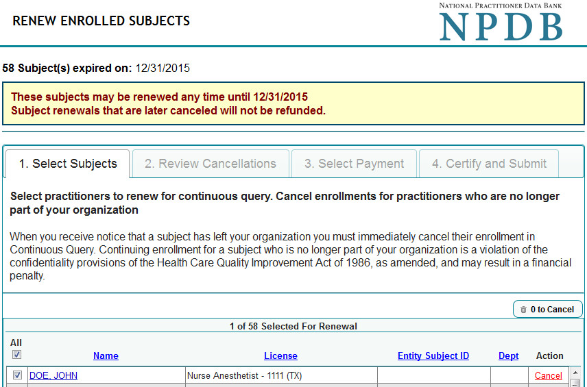 Renew Enrolled Subjects Screen